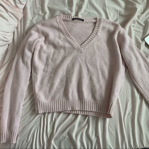 Blush pink cropped vneck sweater